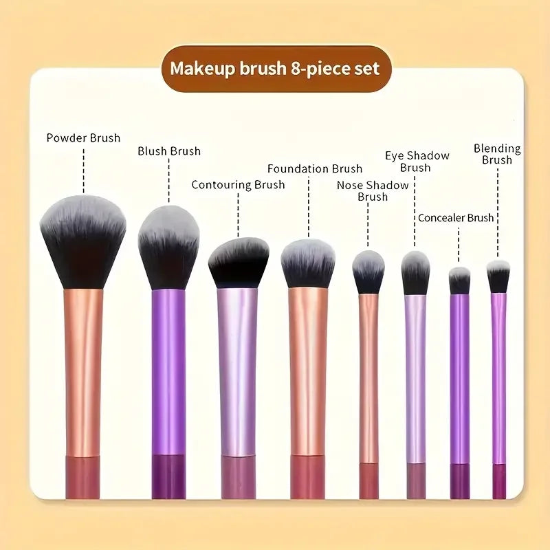 8pcs Makeup Brush Kit Soft Synthetic Hair Make Up