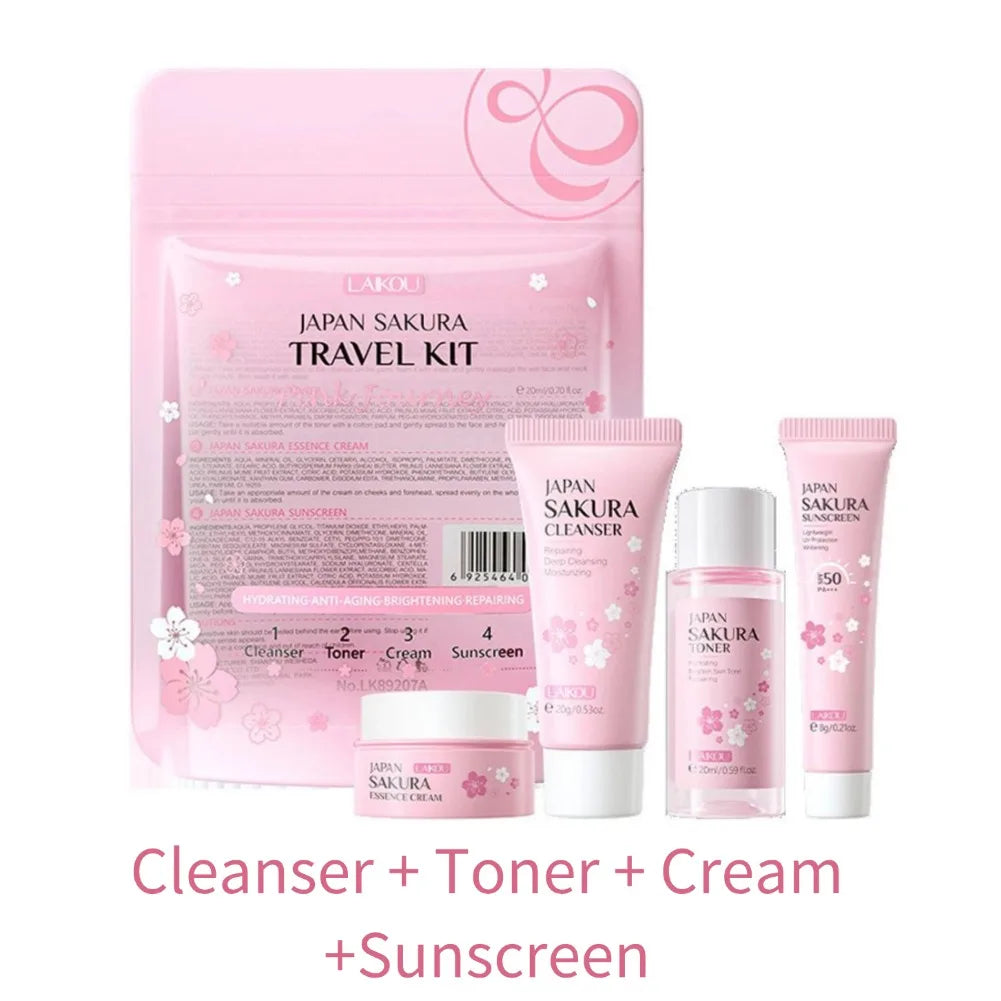 Sakura skin care sets with cleanser, serum, eye cream, facial cream