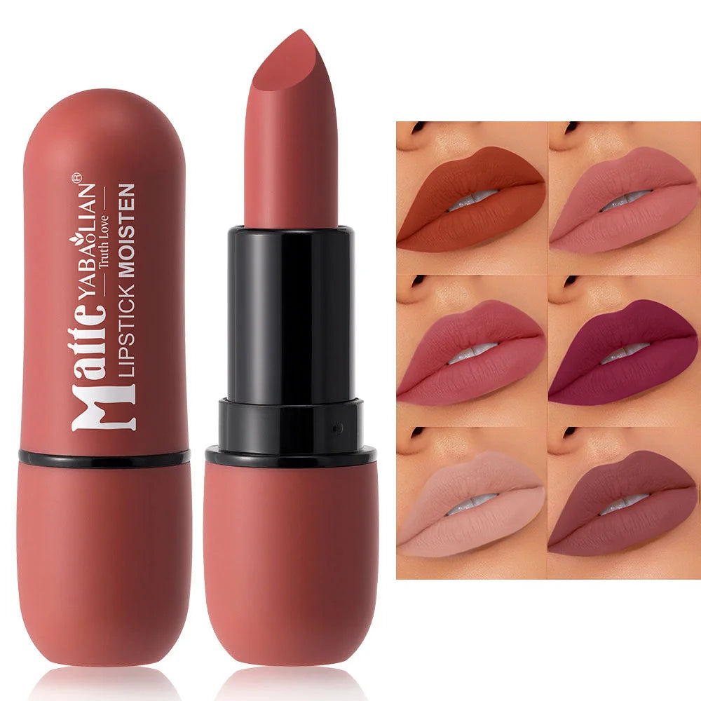 6-Color Matte Lipstick: Velvet Lip Color, Smooth