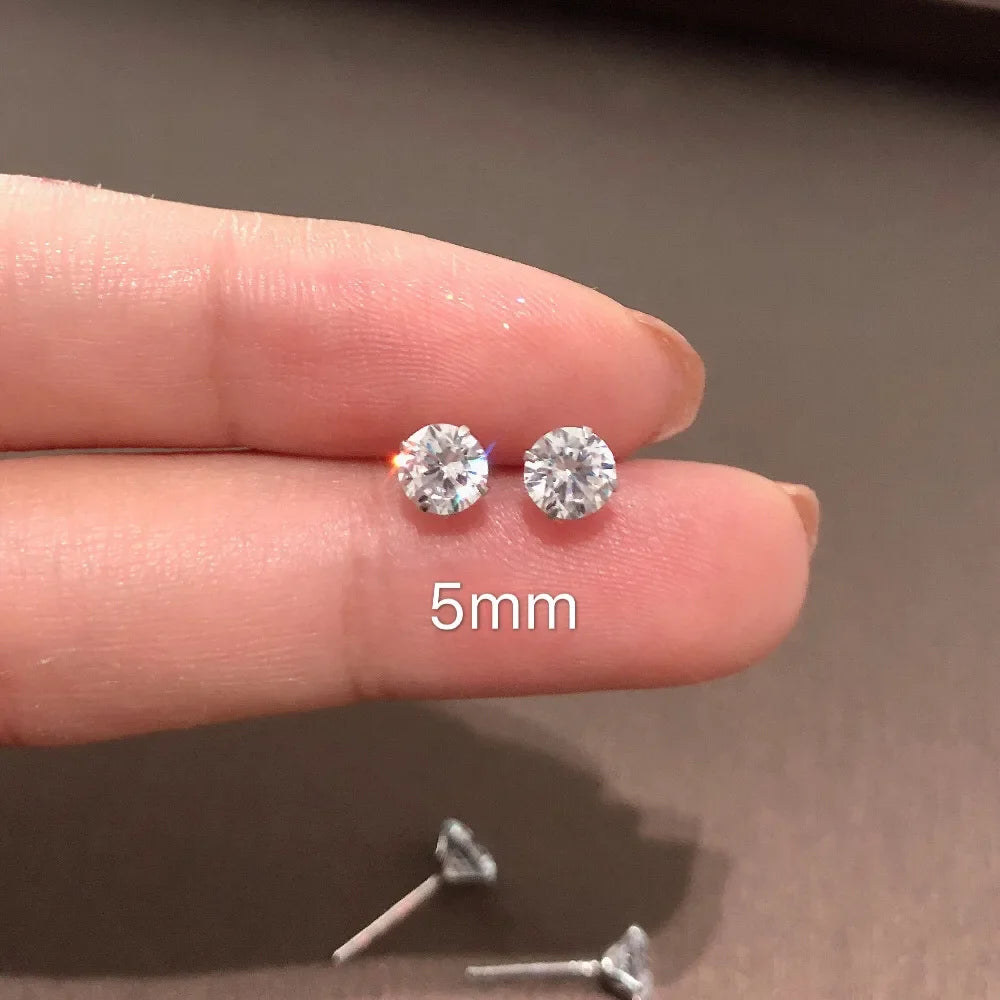 100% Real 925 Sterling Silver Jewelry Women Fashion Cute Tiny Clear Crystal CZ Stud Earrings Gift for Girls Teens Lady