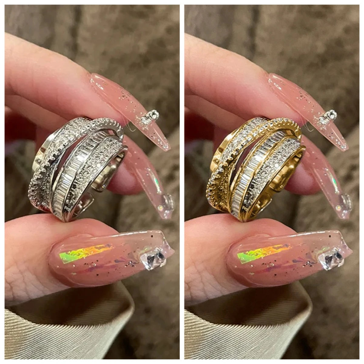 2024 Silver Color Rhinestone Ring Multi-layer Winding Rings for Women Wedding Full Zircon Finger Rings Fashion Jewelry Gifts
