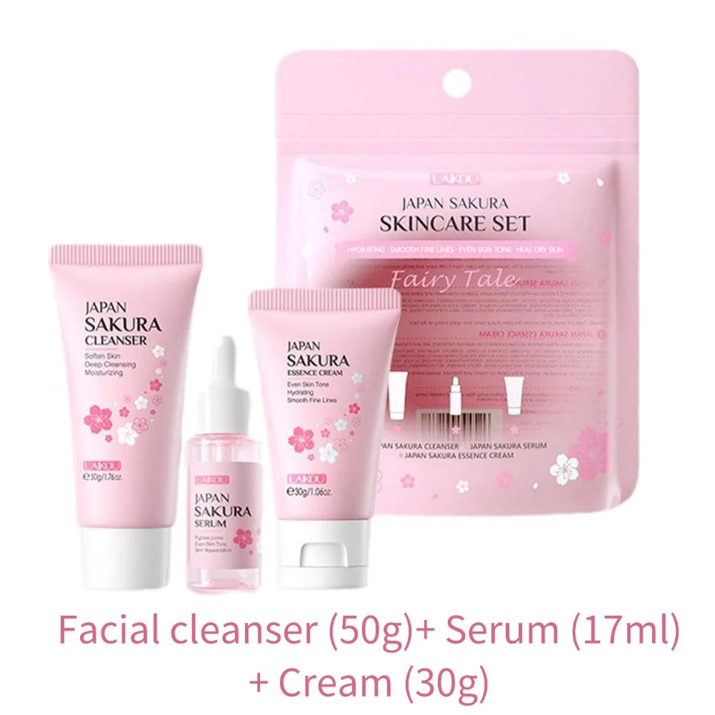 Sakura skin care sets with cleanser, serum, eye cream, facial cream