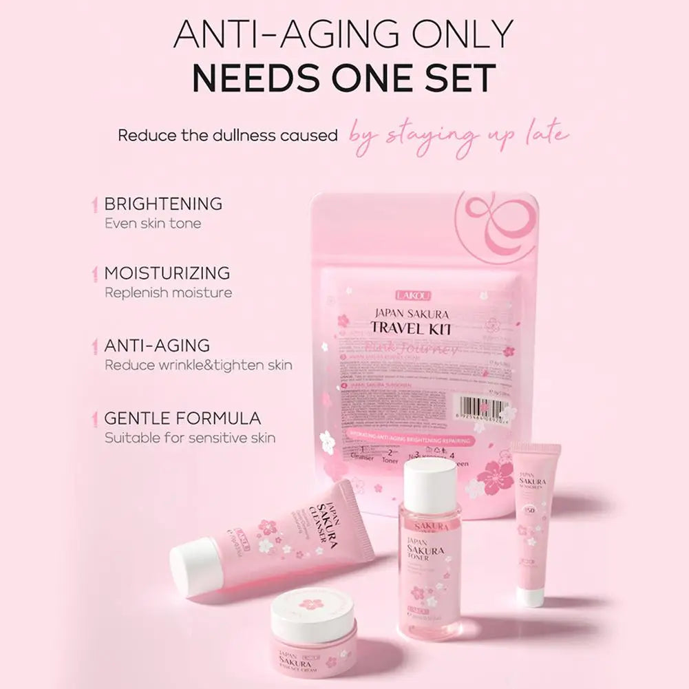 Sakura skin care sets with cleanser, serum, eye cream, facial cream