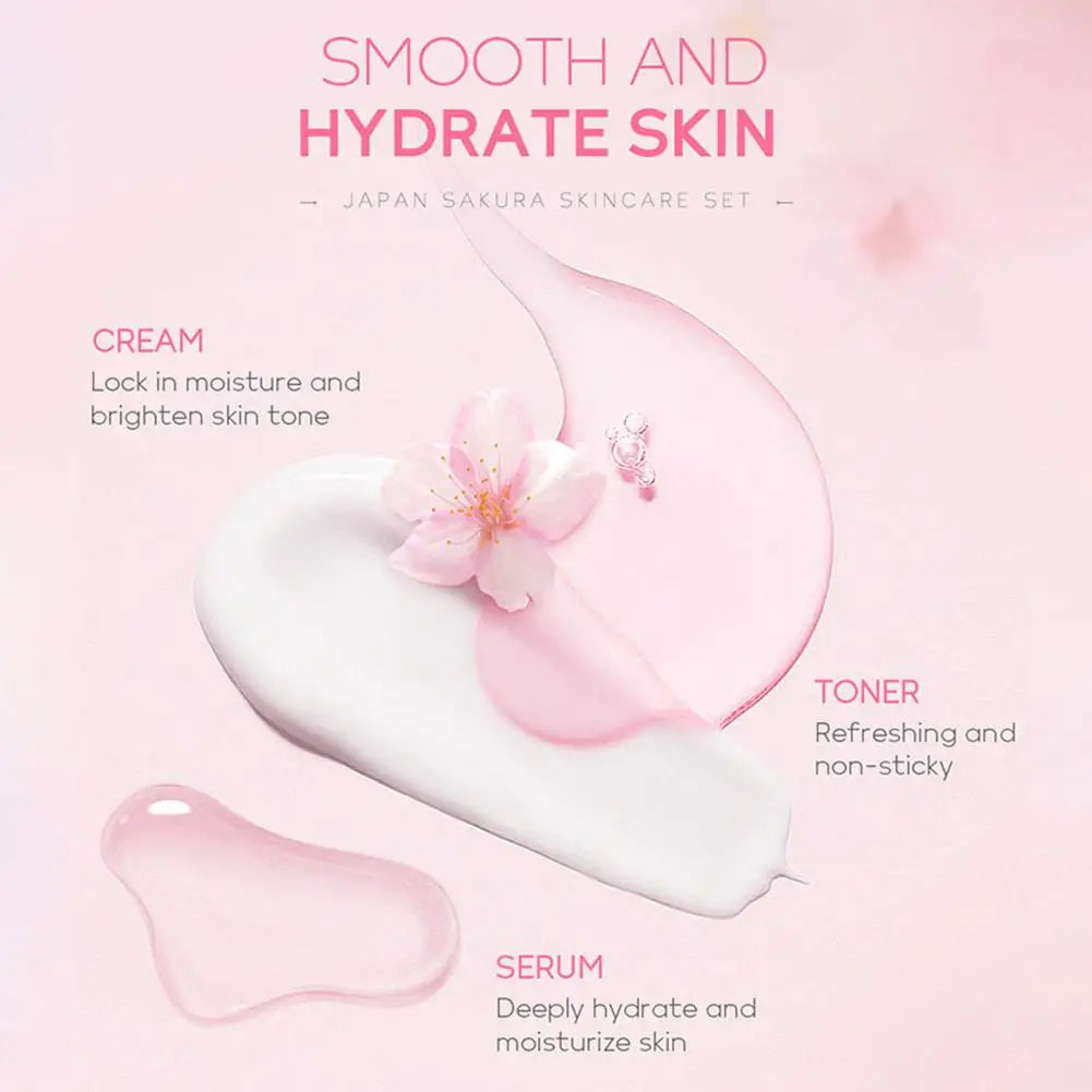 Sakura skin care sets with cleanser, serum, eye cream, facial cream