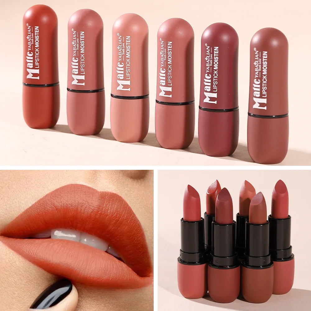 6-Color Matte Lipstick: Velvet Lip Color, Smooth