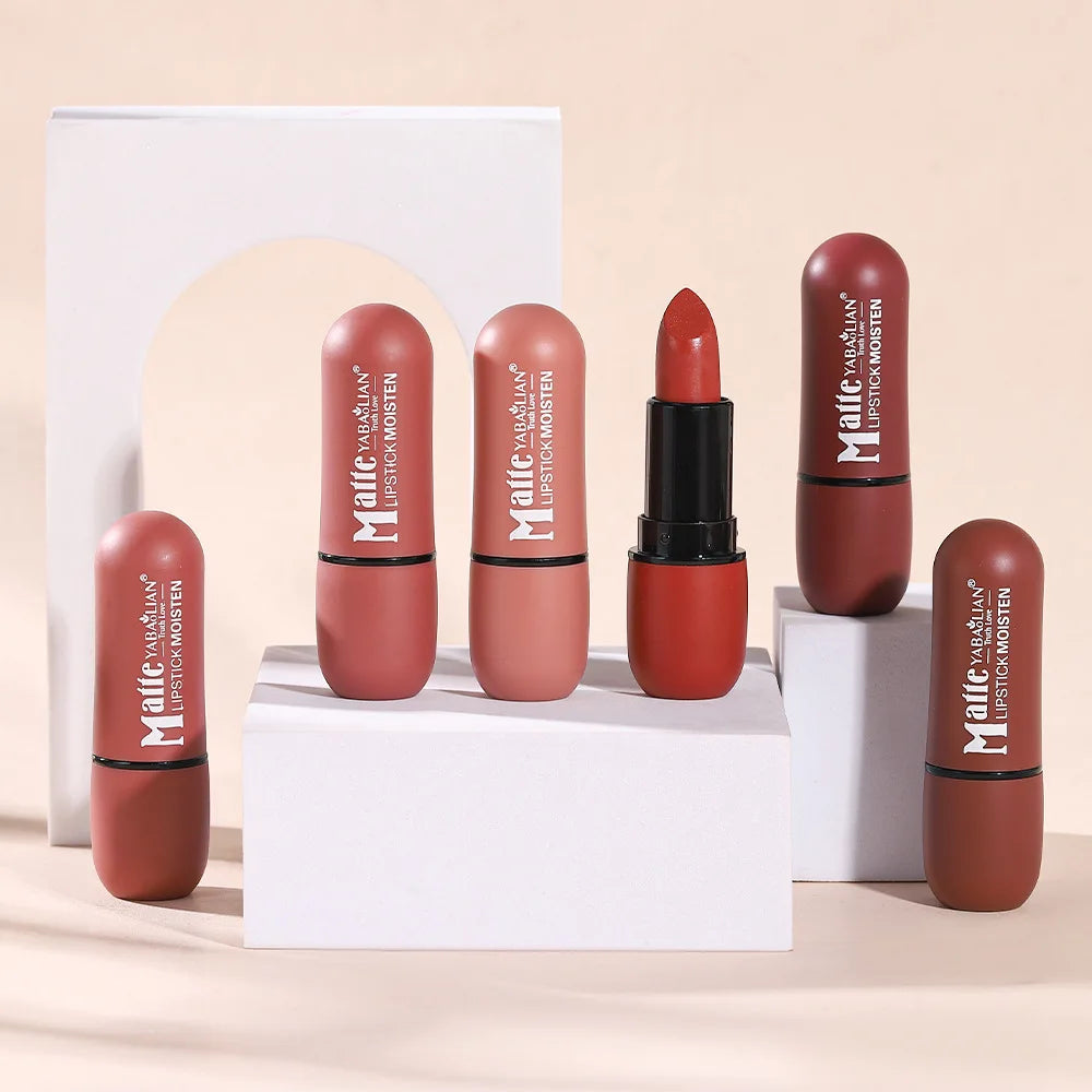 6-Color Matte Lipstick: Velvet Lip Color, Smooth